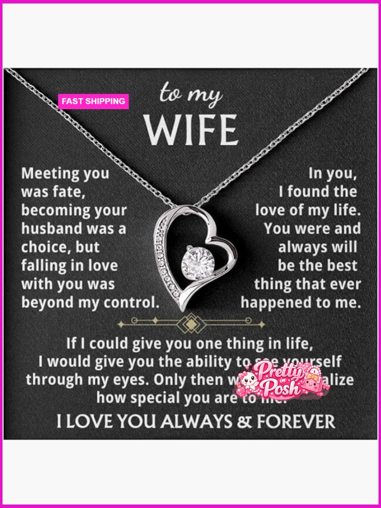 Forever Love Heart Pendant Necklace With Cubic Zirconia Adjustable Chain